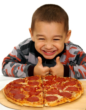 happy eating pizza