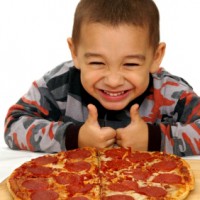 happy eating pizza